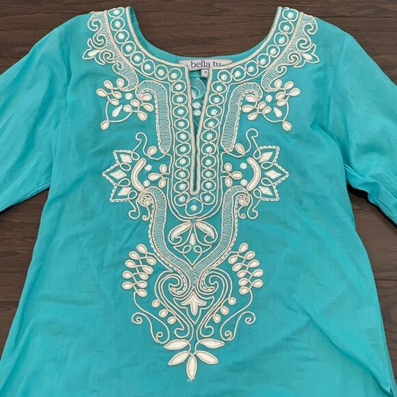 Bella Tu Sea Foam Green Embroidered Cotton Tunic Size Small - Picture 2 of 9